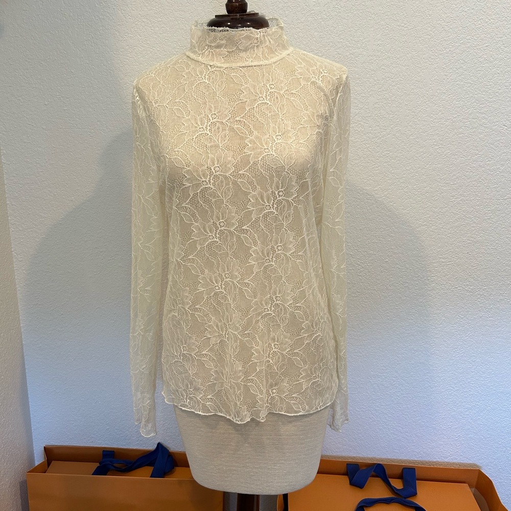 Anthropologie Elegant Lace High-Neck Top - Cream
